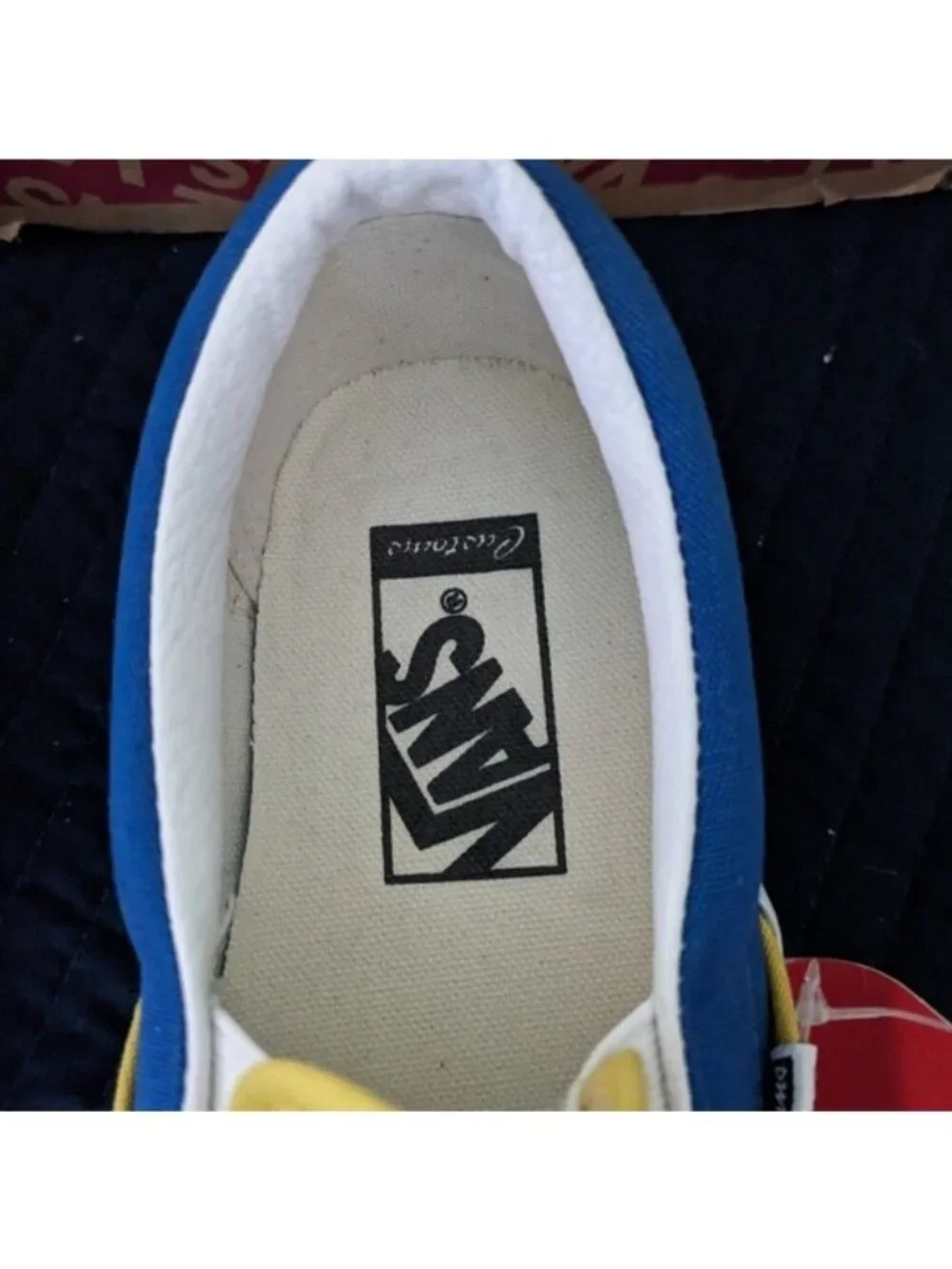 Vans Classic Slip On Women 6.5 Custom Yellow Blue and White 0826